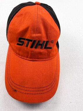 STIHL Contrast Stitch Orange Black Hat‎ Embroidered Logo Adjustable Workwear Cap